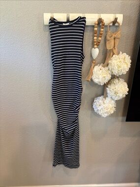 Navy and White Striped Sleeveless Midi Dress